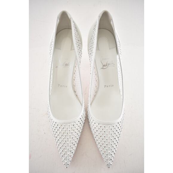 Christian Louboutin Apostropha Mesh Strass 80 White Crystal Pointed Heel Pump 40 - Picture 12 of 16